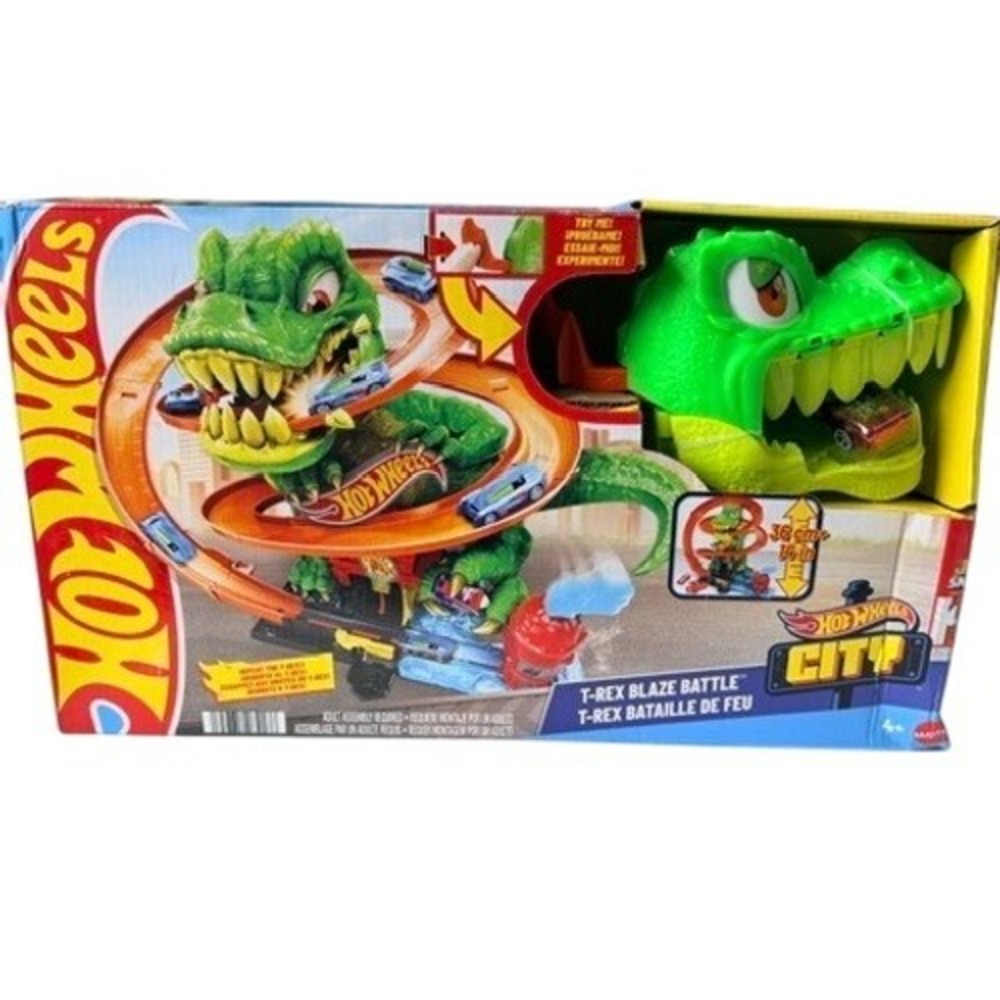 Hot Wheels T Rex Blaze Battle Playset City Track Set Green NEW